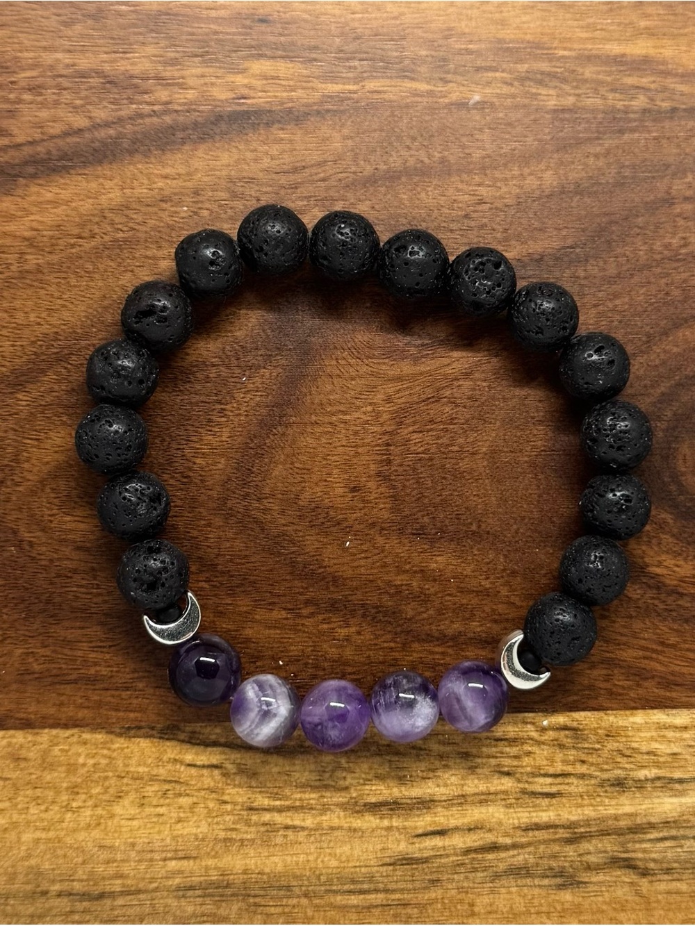 ✨ Handmade Amethyst & Lava Stone Stretch Bracelet ✨